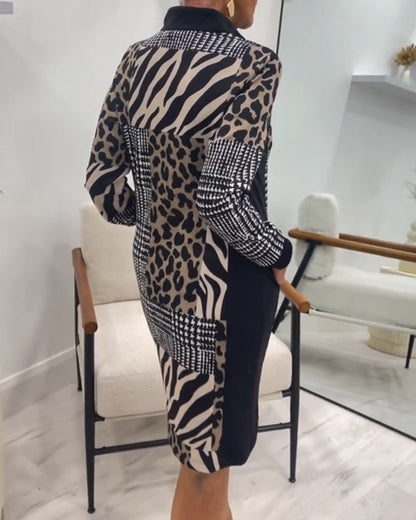 Thalivella | Mujer Vestido Recto Patchwork con Cuello Alto y Cremallera