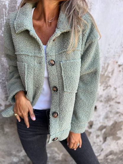 Maya | Mujer Chaqueta Oversize de Aspecto Teddy con Botones