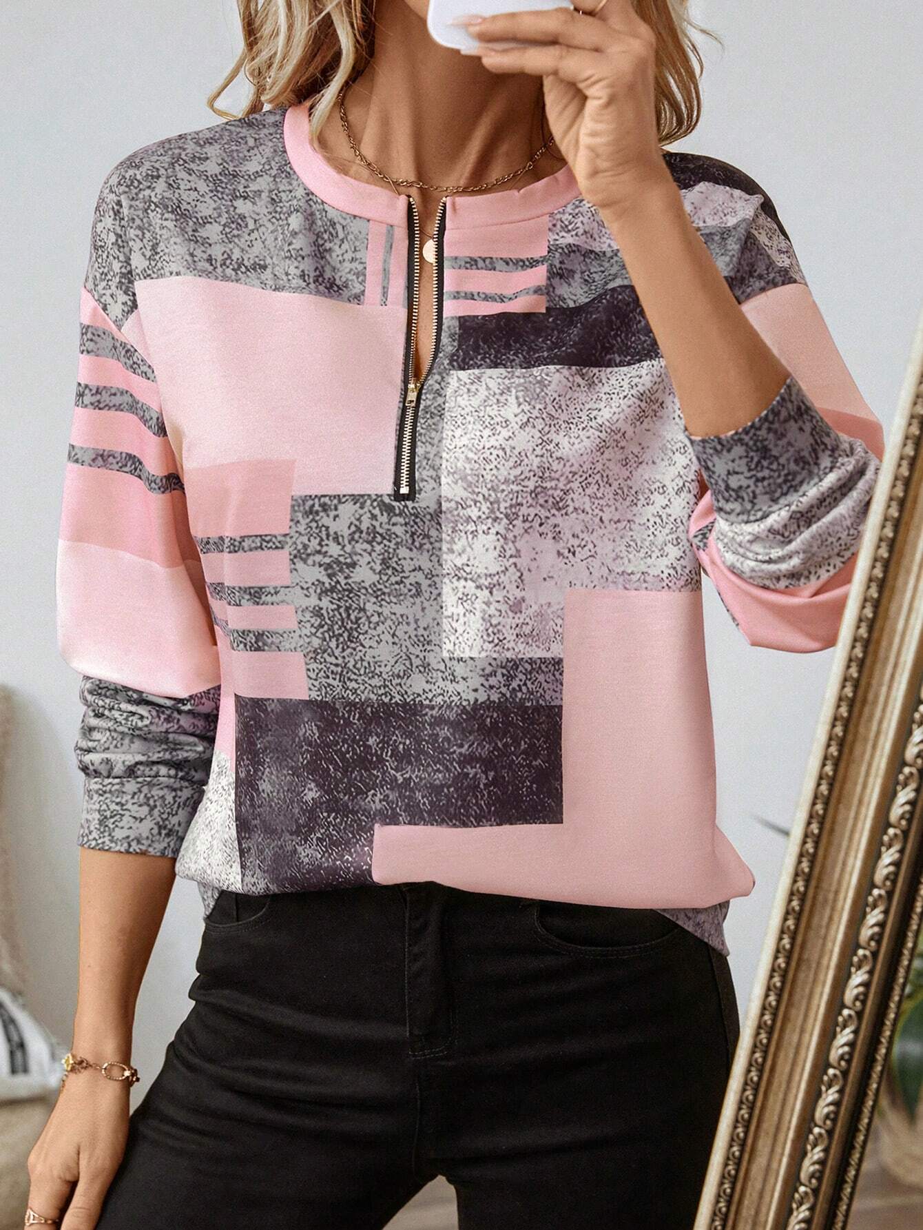 Sandra | Mujer Blusa con Media Cremallera Frontal