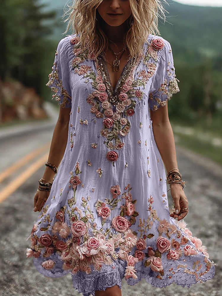 Ruby | Mujer Vestido con Escote en V y Bordado Floral