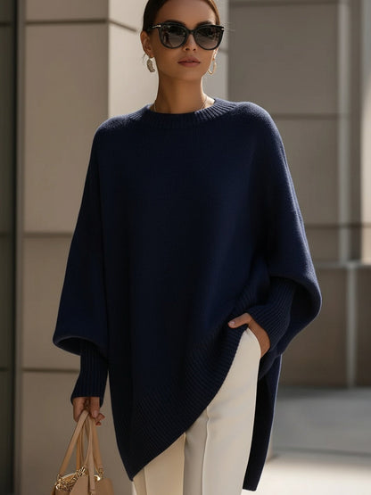 Morgan | Mujer Poncho de Punto con Detalles de Canalé