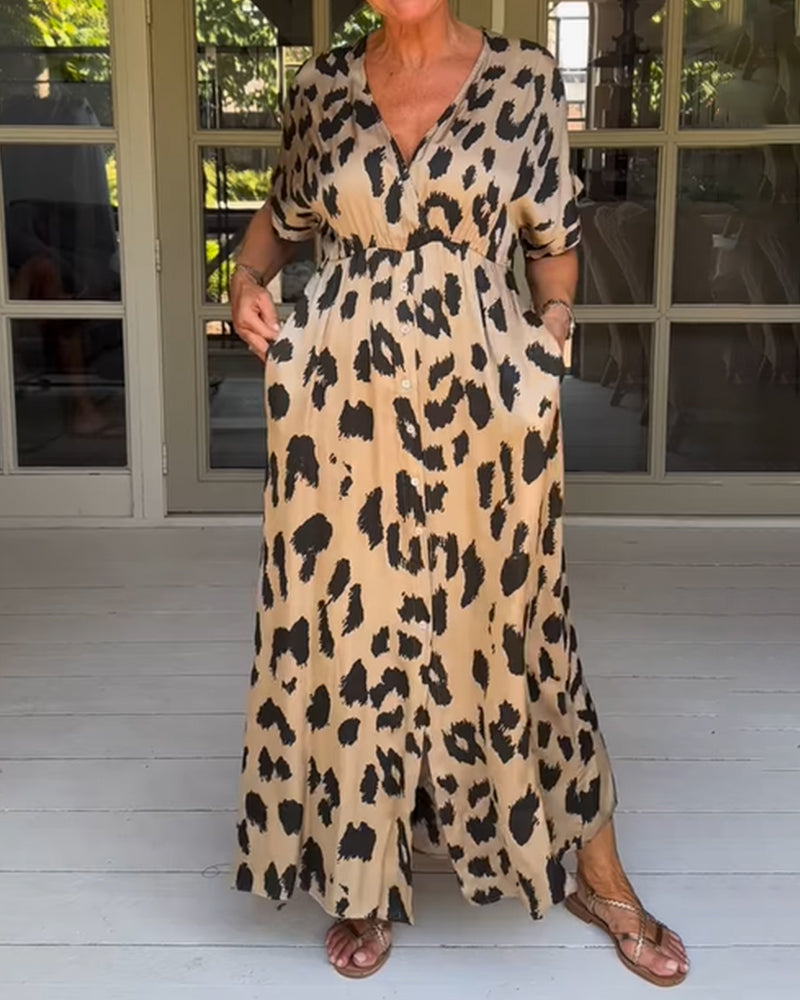 Senna | Mujer Maxi Vestido Fluido con Estampado de Leopardo