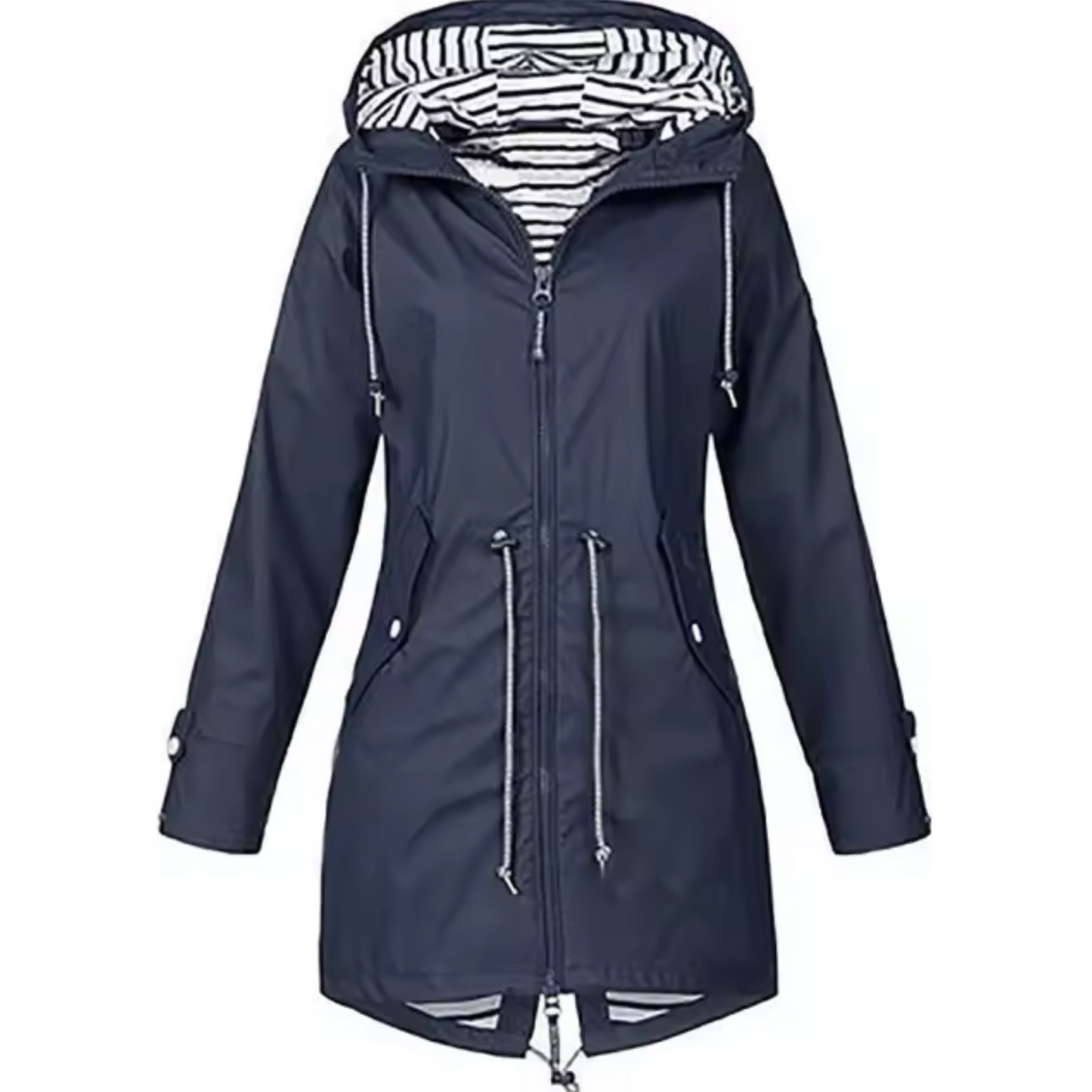 Valeria | Mujer Chaqueta Larga con Capucha y Cordón en Cintura