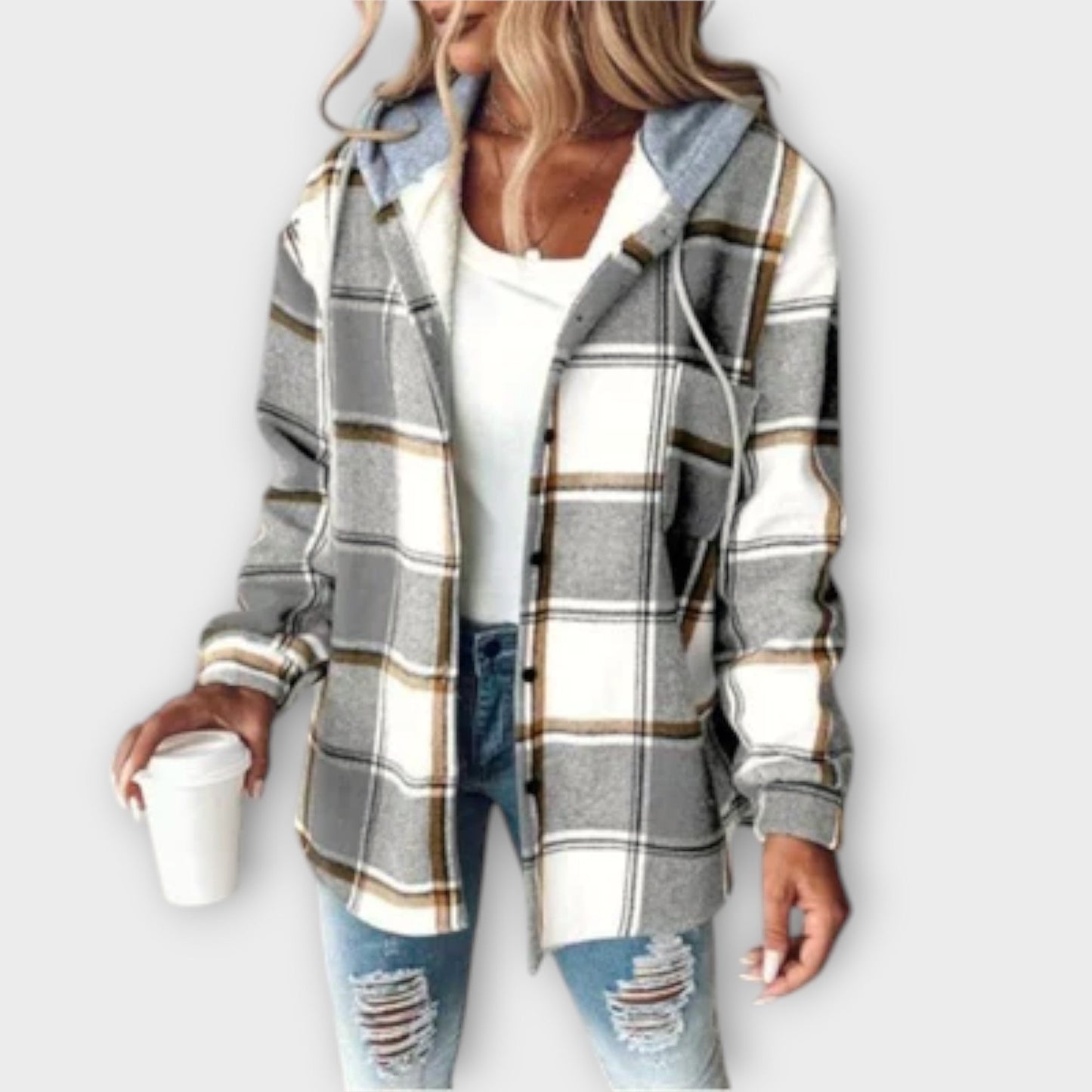 Linde | Mujer Sobrecamisa a Cuadros con Capucha