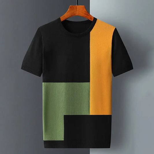 Mason | Hombre Camiseta de Manga Corta con Paneles Geométricos de Color