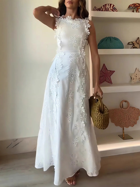 Sabelle | Mujer Vestido Maxi de Encaje Floral Sin Mangas