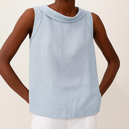 Aya | Mujer Blusa Sin Mangas de Lino con Cuello Alto