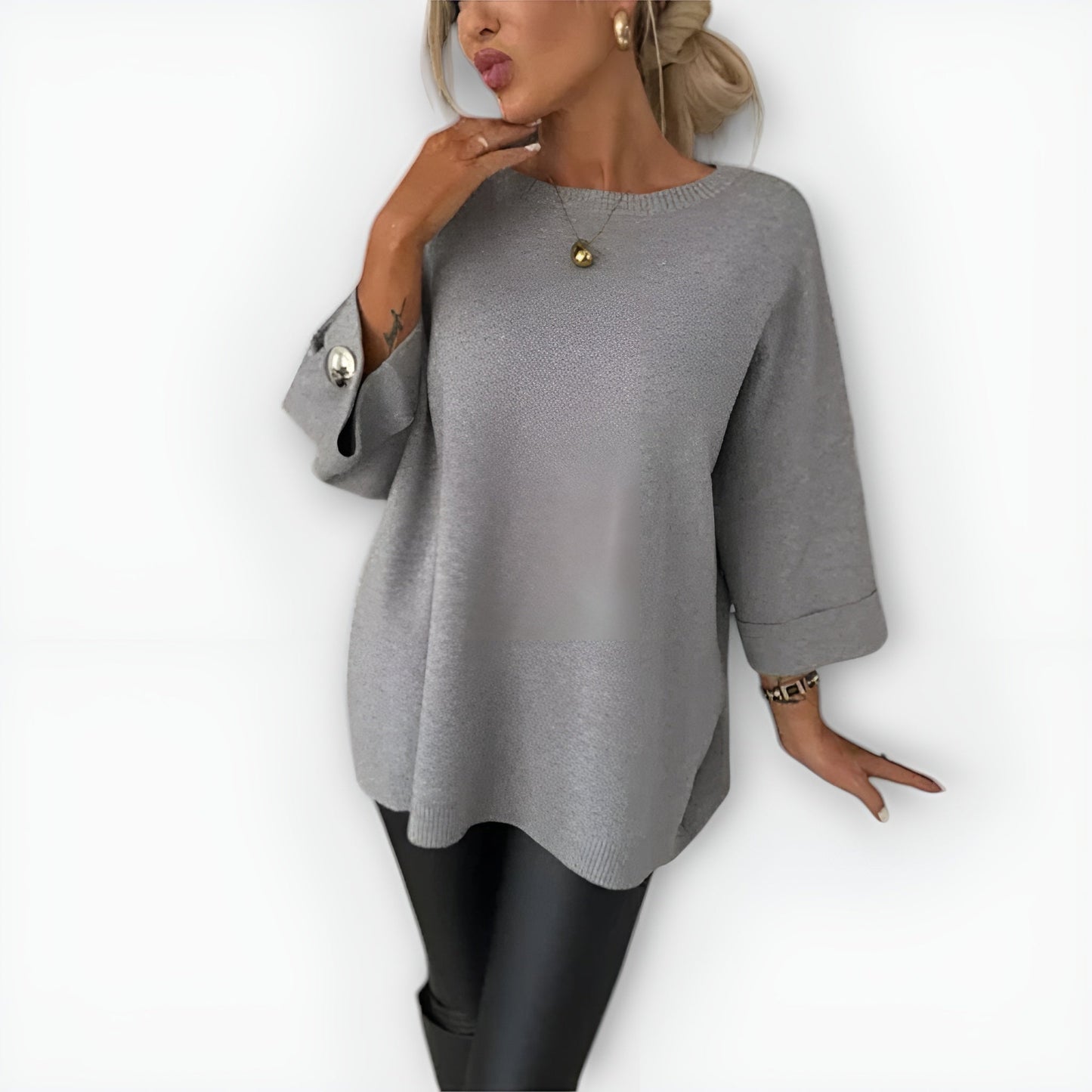 Leah | Mujer Suéter Oversize con Botones en las Mangas