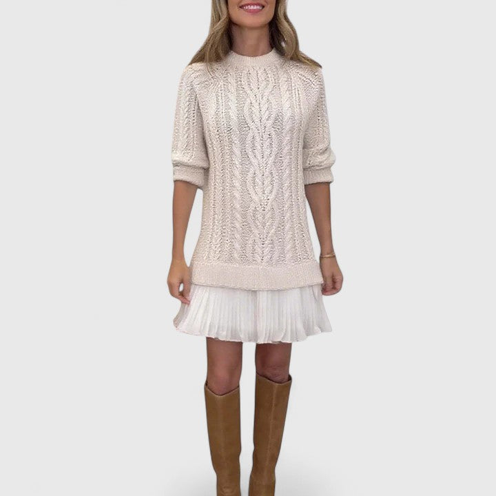 Julia | Mujer Vestido de Punto con Trenzas y Cuello Redondo