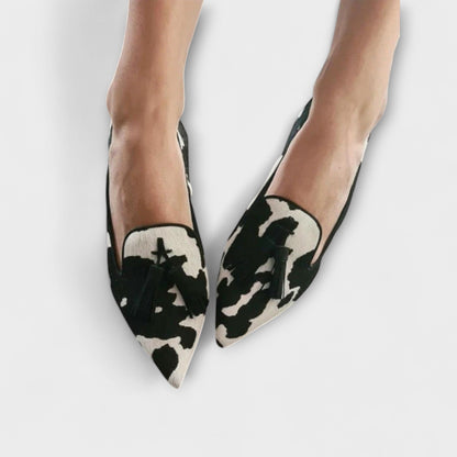 Julia | Mujer Mocasines en Punta con Estampado Animal y Flecos