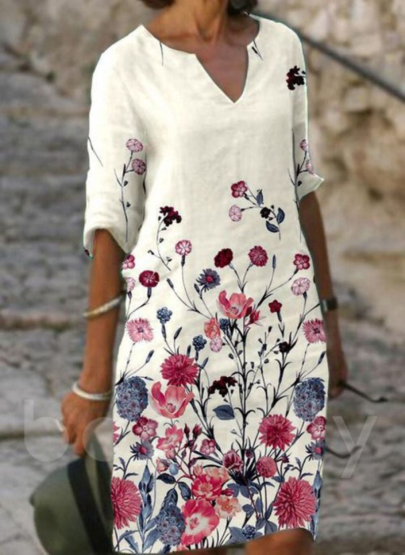 Heidi | Mujer Vestido Floral con Escote en V y Manga Tres Cuartos