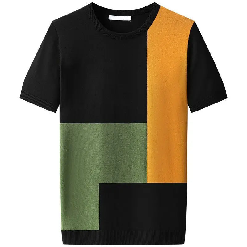 Mason | Hombre Camiseta de Manga Corta con Paneles Geométricos de Color