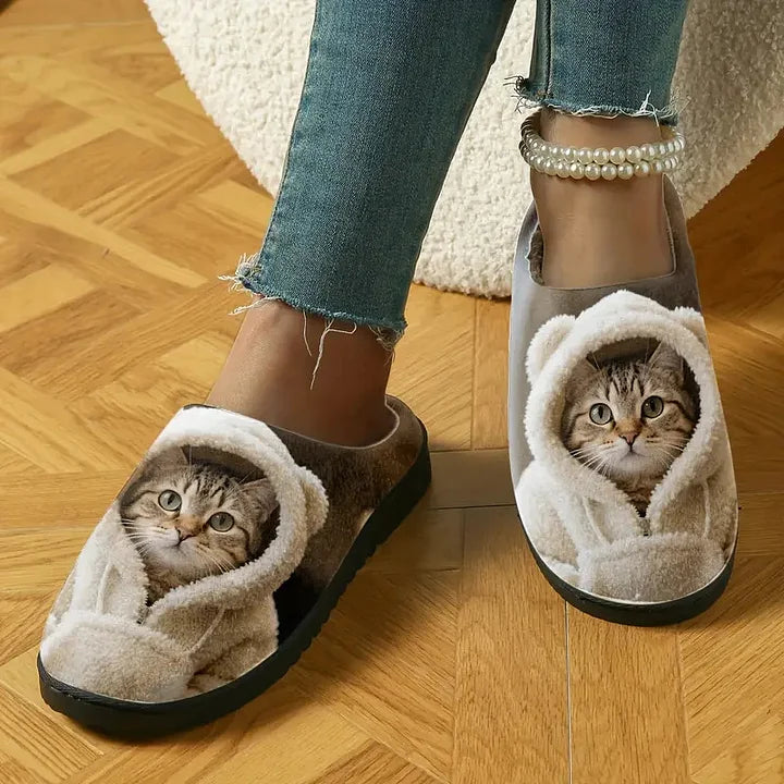 Oravellisse | Mujer Pantuflas con Motivo de Gato 3D