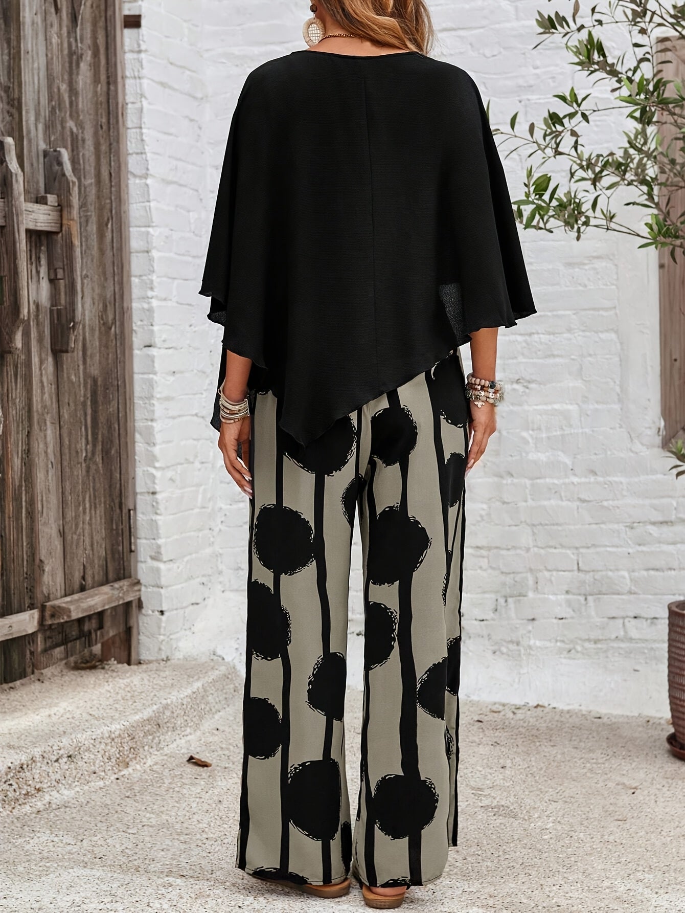 Albertina | Mujer Conjunto Boho de Top Asimétrico y Pantalón Ancho