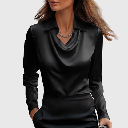 Mujer Blusa Elegante con Escote Drapeado y Corte Fluido