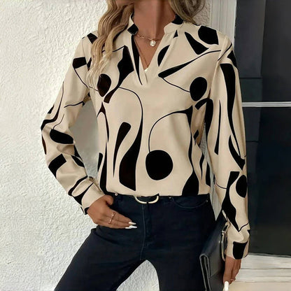Olivia | Mujer Blusa Holgada con Escote en V y Estampado Abstracto