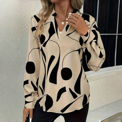 Olivia | Mujer Blusa Holgada con Escote en V y Estampado Abstracto