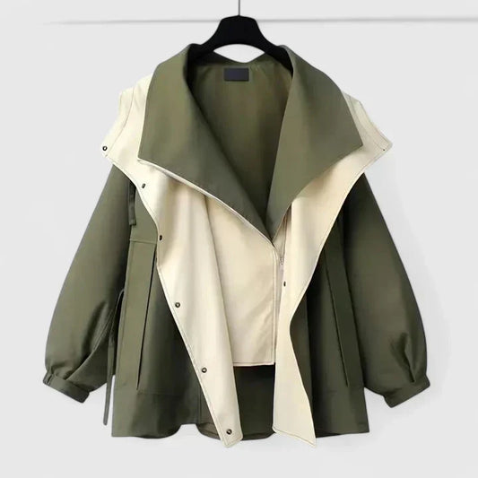 Becka | Mujer Chaqueta Moderna con Cuello Estratificado y Cremallera