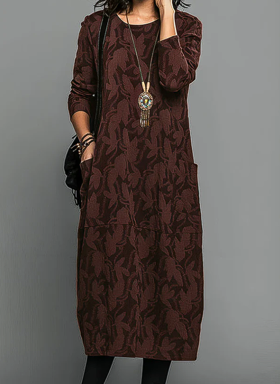 Chessie | Mujer Vestido de Invierno Floral con Escote Redondo y Bolsillos