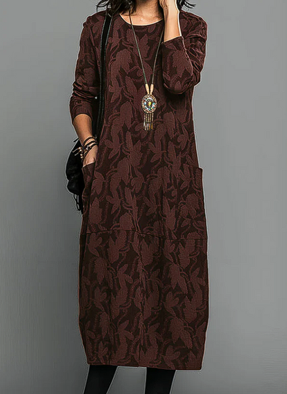 Chessie | Mujer Vestido de Invierno Floral con Escote Redondo y Bolsillos