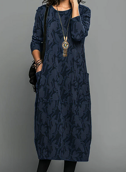 Chessie | Mujer Vestido de Invierno Floral con Escote Redondo y Bolsillos
