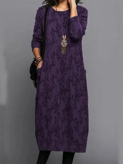 Chessie | Mujer Vestido de Invierno Floral con Escote Redondo y Bolsillos