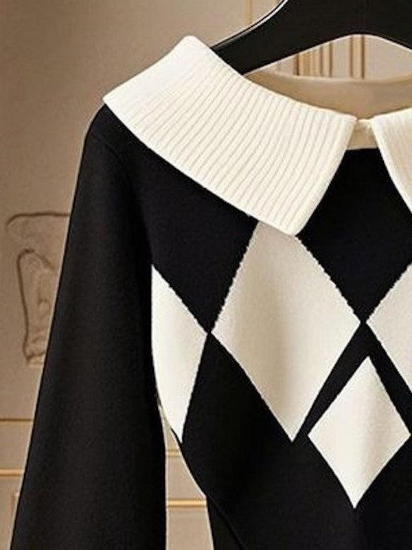 Mirthe | Mujer Suéter de Punto Ajustado con Estampado Argyle