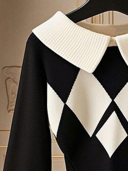 Mirthe | Mujer Suéter de Punto Ajustado con Estampado Argyle