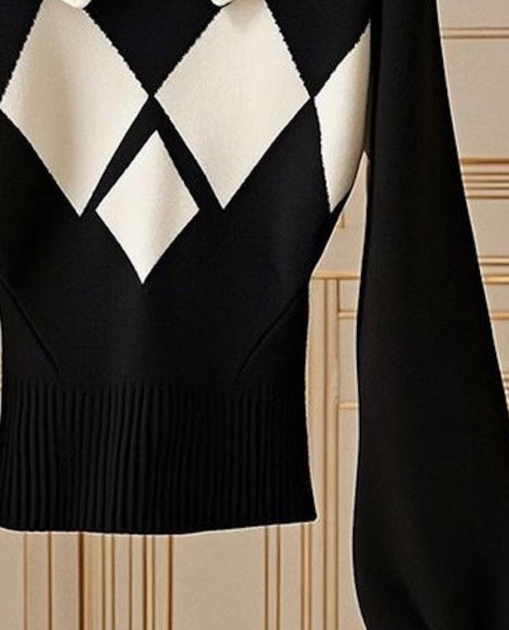 Mirthe | Mujer Suéter de Punto Ajustado con Estampado Argyle