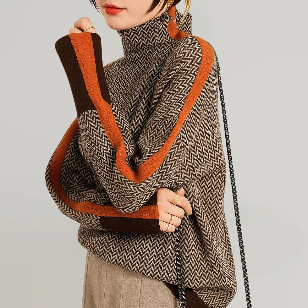 Lauren | Mujer Suéter de Cuello Alto con Estampado Chevron
