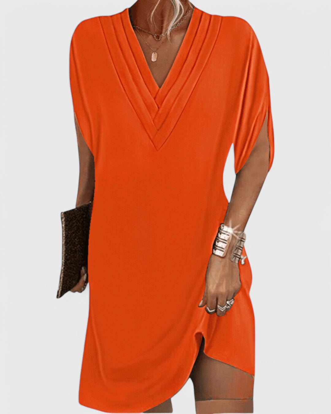 Faya | Mujer Vestido Fluido Recto con Escote en V