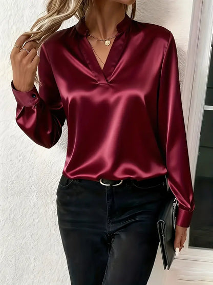 Mariselora | Mujer Blusa de Tacto Sedoso con Cuello Drapeado en V