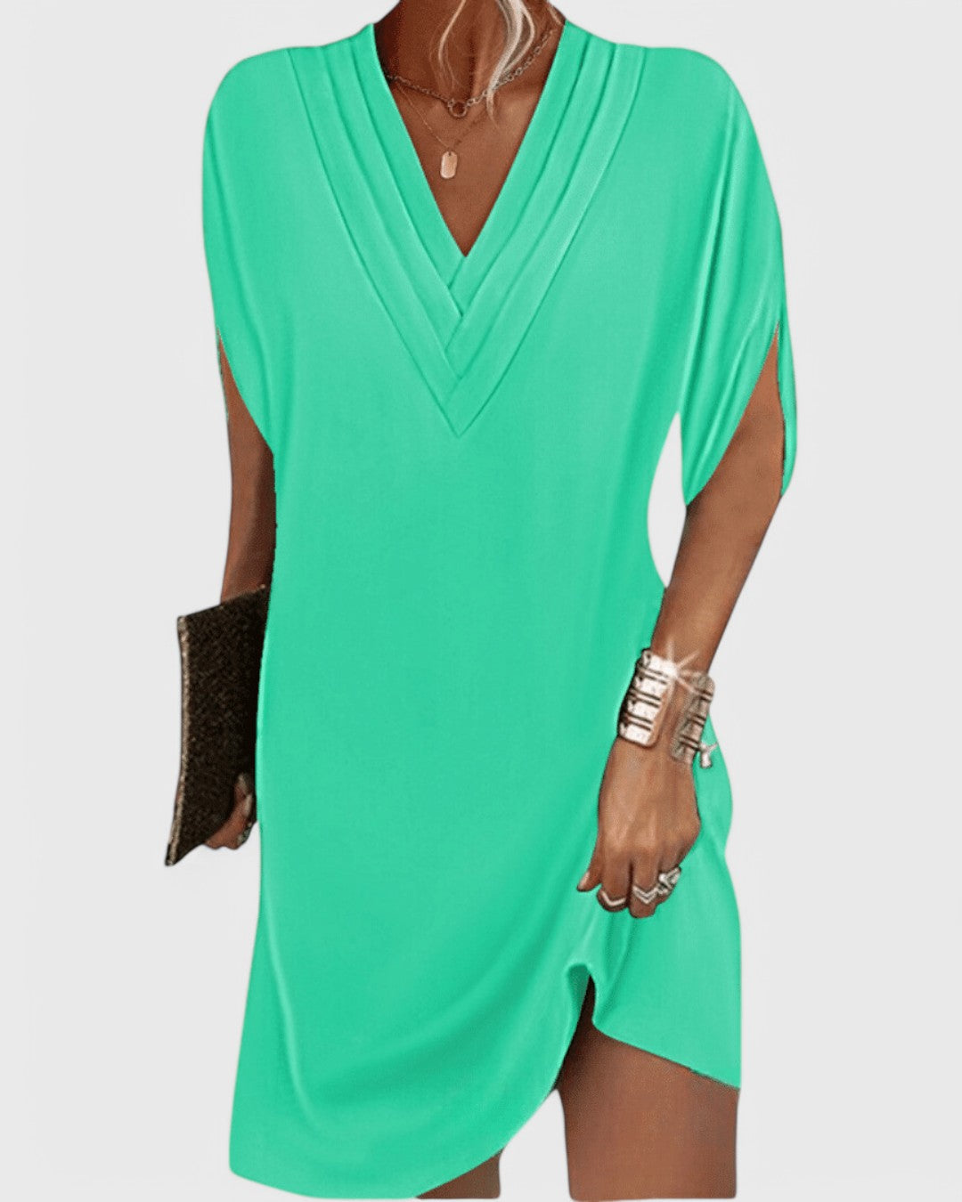 Faya | Mujer Vestido Fluido Recto con Escote en V