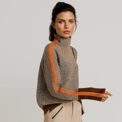 Lauren | Mujer Suéter de Cuello Alto con Estampado Chevron