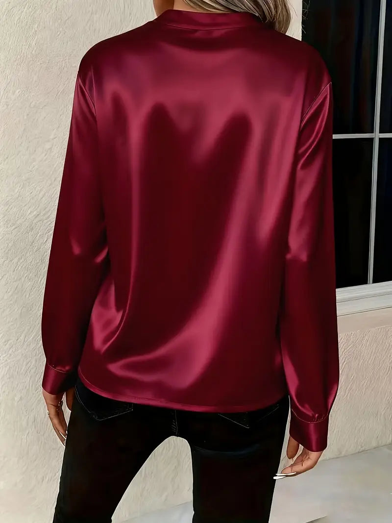 Mariselora | Mujer Blusa de Tacto Sedoso con Cuello Drapeado en V