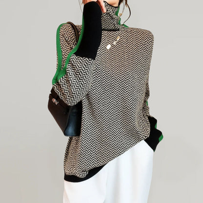 Lauren | Mujer Suéter de Cuello Alto con Estampado Chevron