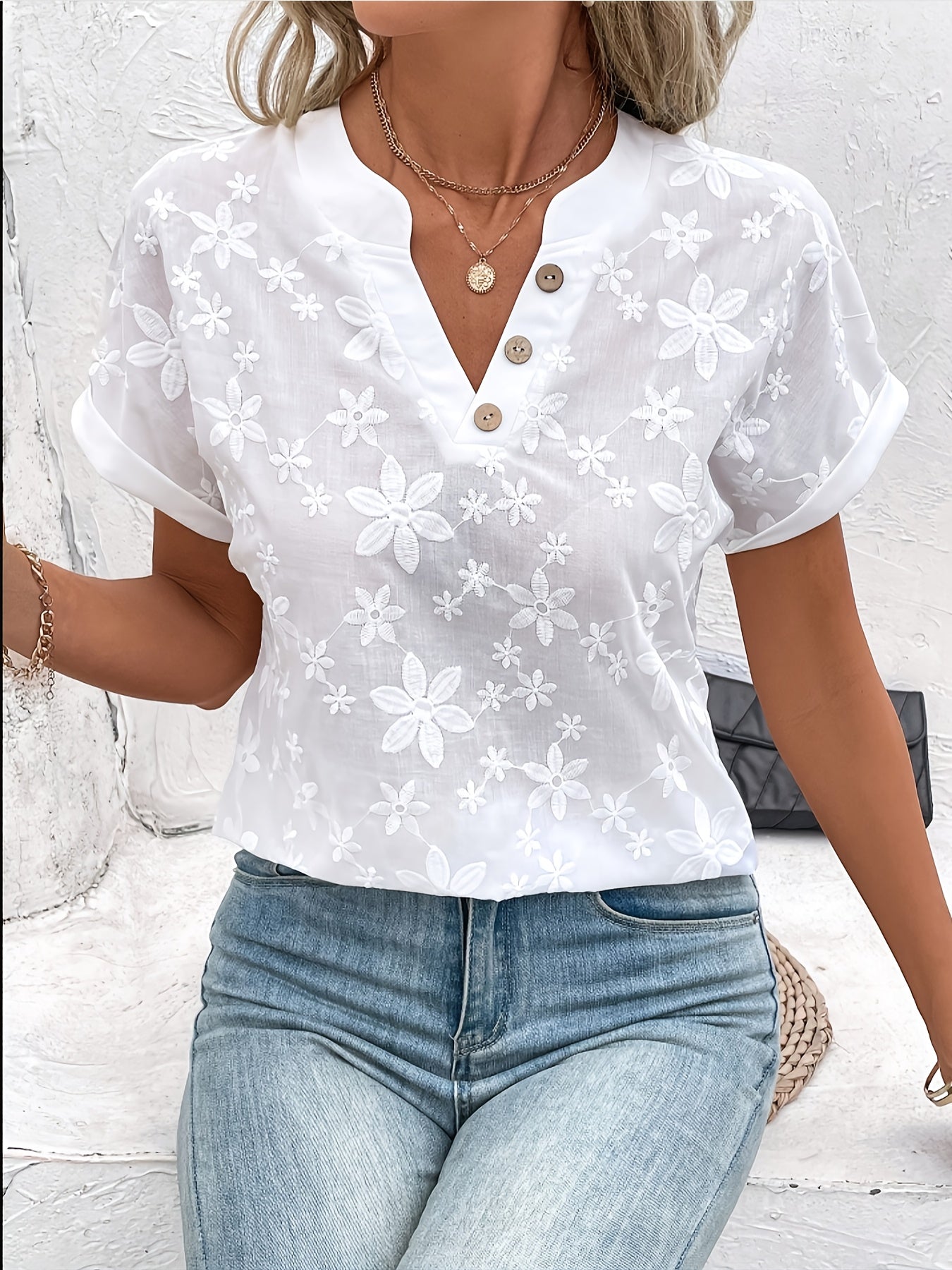Leda | Mujer Blusa con Escote en V y Estampado Floral