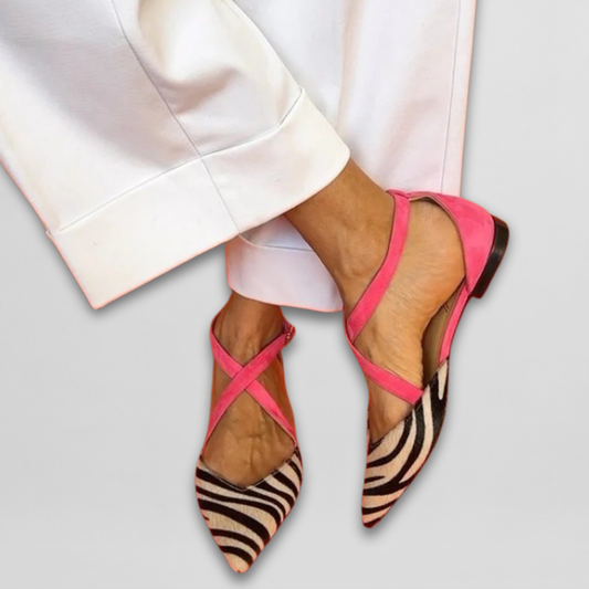 Zara | Mujer Zapatos Planos con Tiras Cruzadas y Estampado Animal