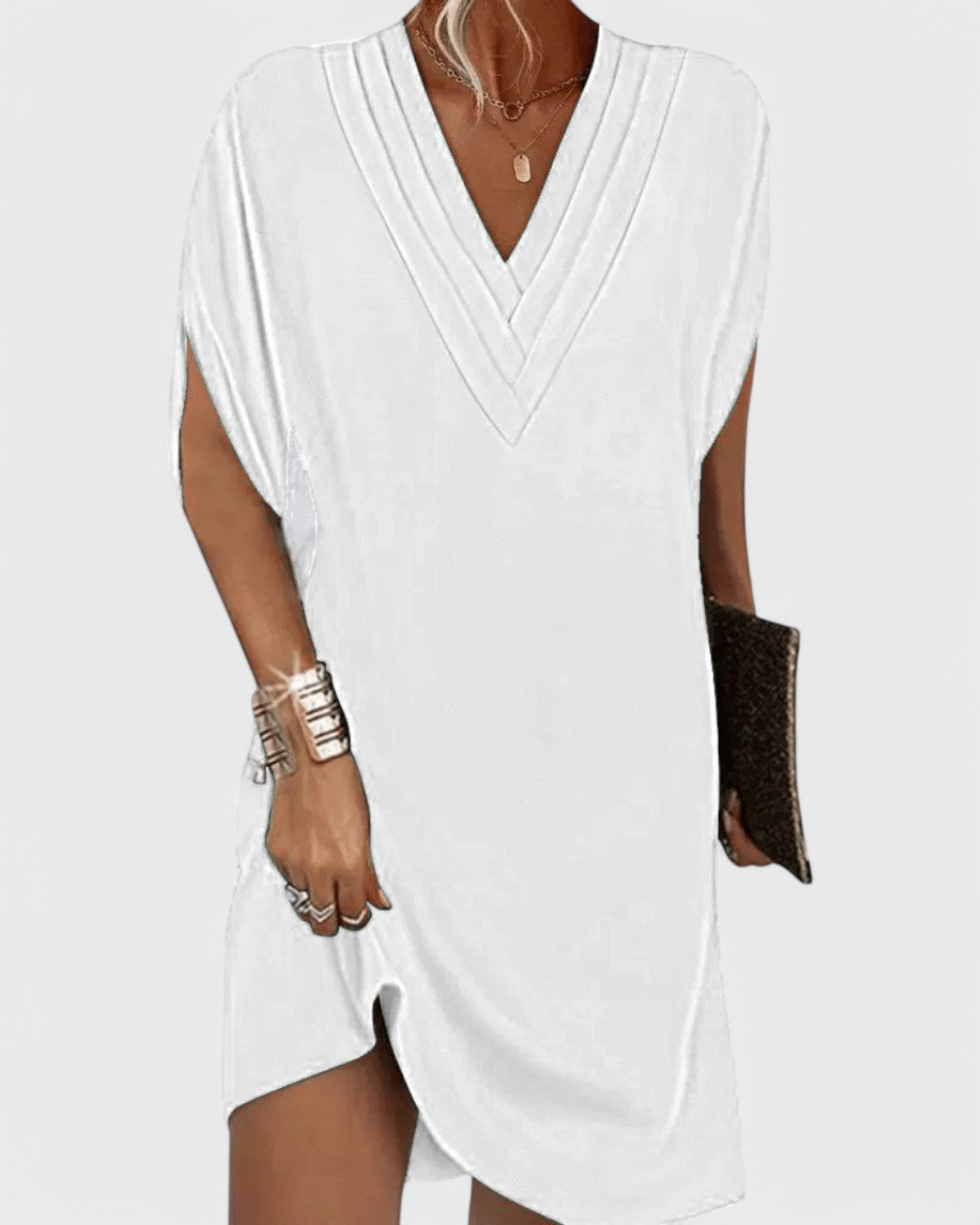 Faya | Mujer Vestido Fluido Recto con Escote en V