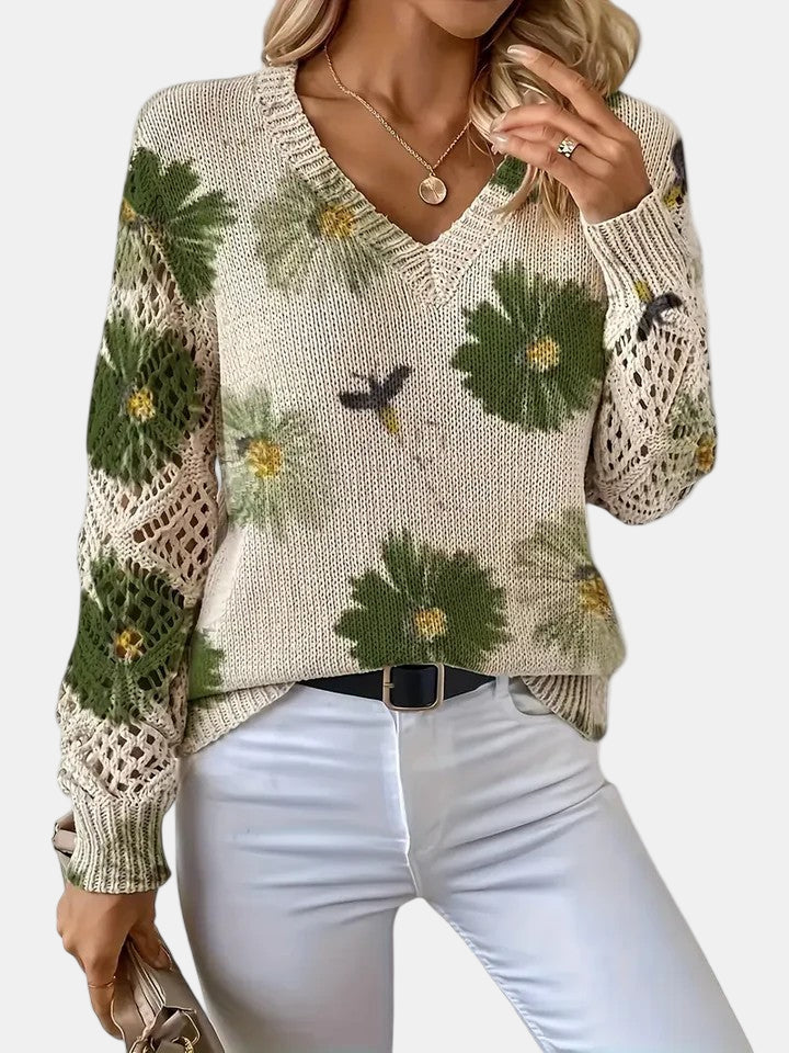 Anneliese | Mujer Suéter de Punto con Motivos Florales