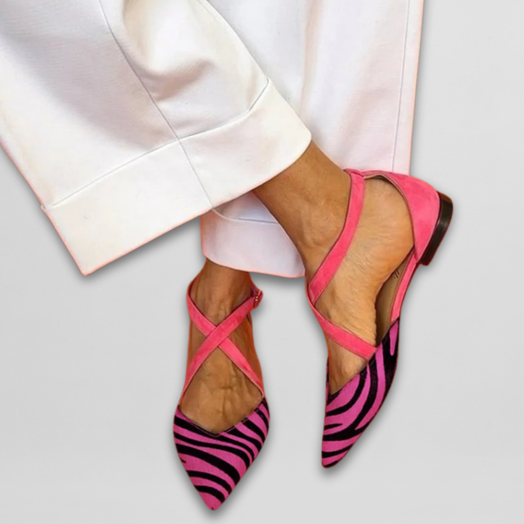 Zara | Mujer Zapatos Planos con Tiras Cruzadas y Estampado Animal