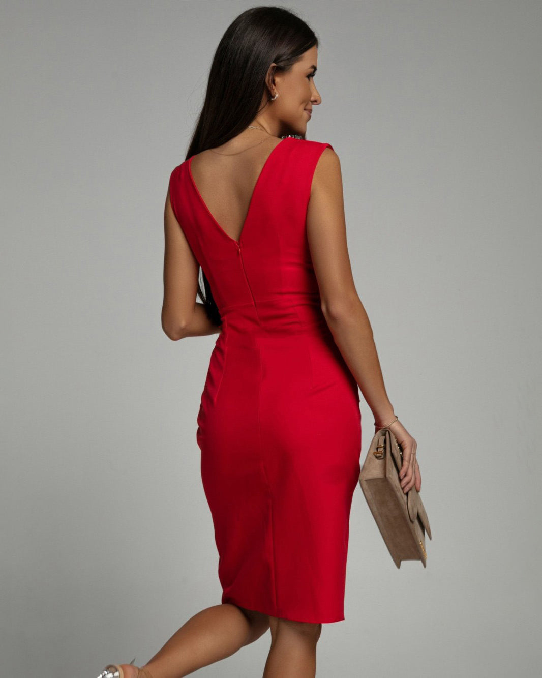 Sylvana | Mujer Vestido Ceñido con Escote en V y Abertura Lateral