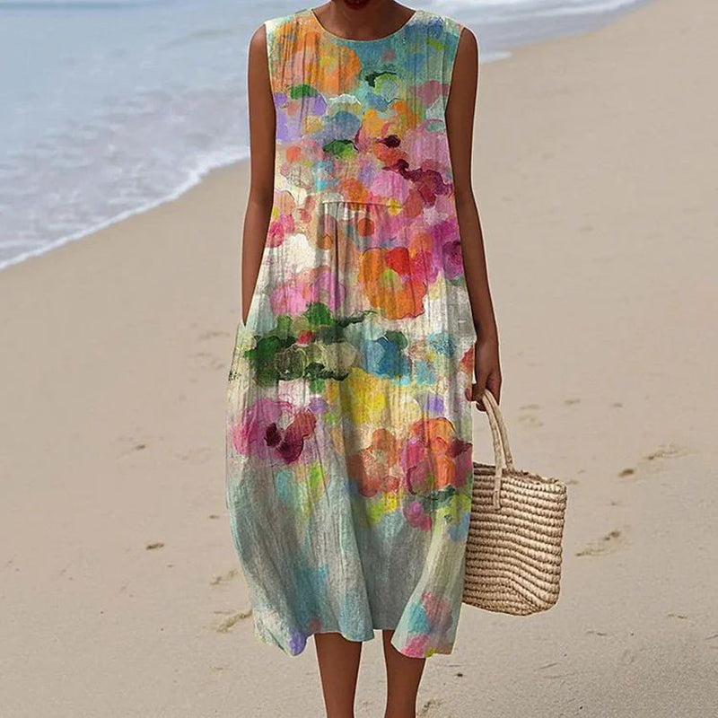Thanya | Mujer Vestido Midi Fluido con Estampado Abstracto