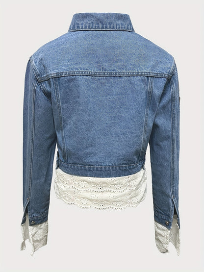 Ninthe | Mujer Chaqueta Vaquera con Encaje en Dobladillo y Mangas