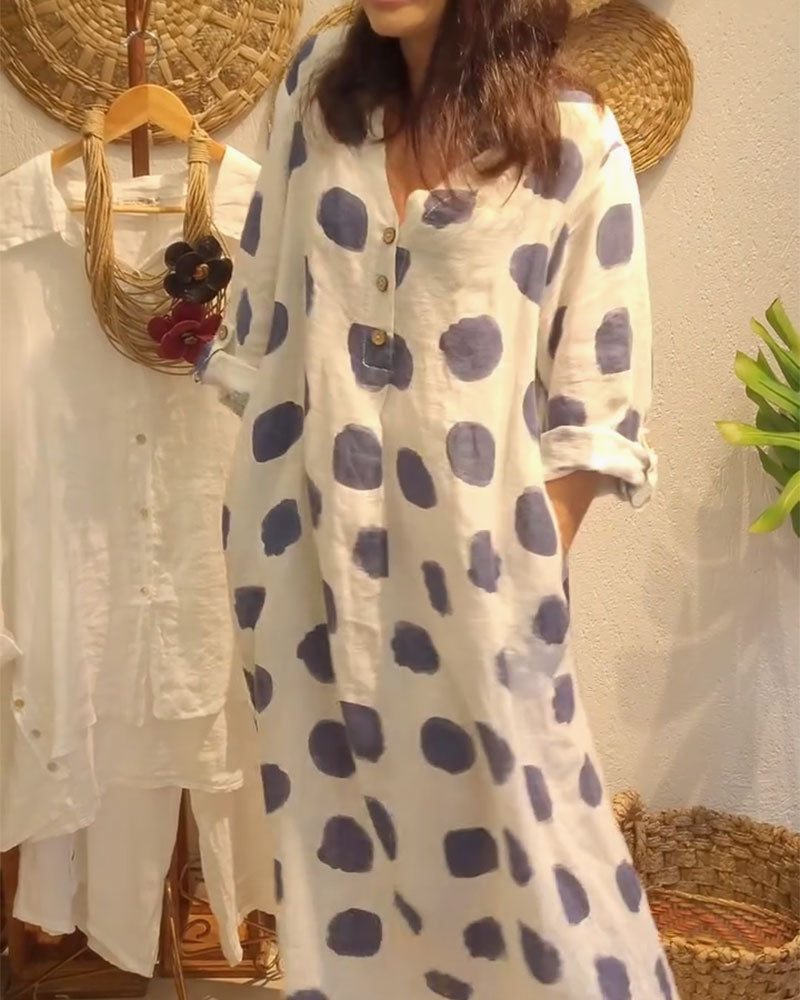 Neeltje | Mujer Vestido de Lunares Fluido con Mangas Largas
