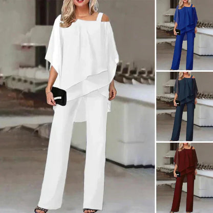 Nina | Mujer Conjunto de Dos Piezas Off-Shoulder con Pantalón Recto