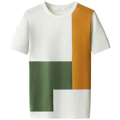 Mason | Hombre Camiseta de Manga Corta con Paneles Geométricos de Color