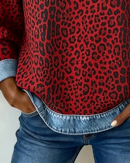 Averelisse | Mujer Suéter de Cuello Alto con Estampado de Leopardo