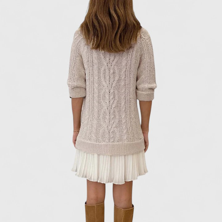 Julia | Mujer Vestido de Punto con Trenzas y Cuello Redondo