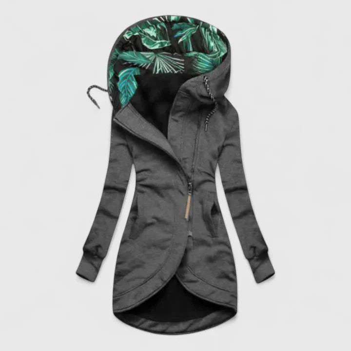 Perrie | Mujer Chaqueta Forro Polar con Capucha Tropical y Cremallera Asimétrica